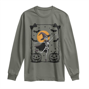 Funny Skeleton Witches Dance Ballet Long Sleeve Shirt Halloween Gift TS12 Military Green Print Your Wear