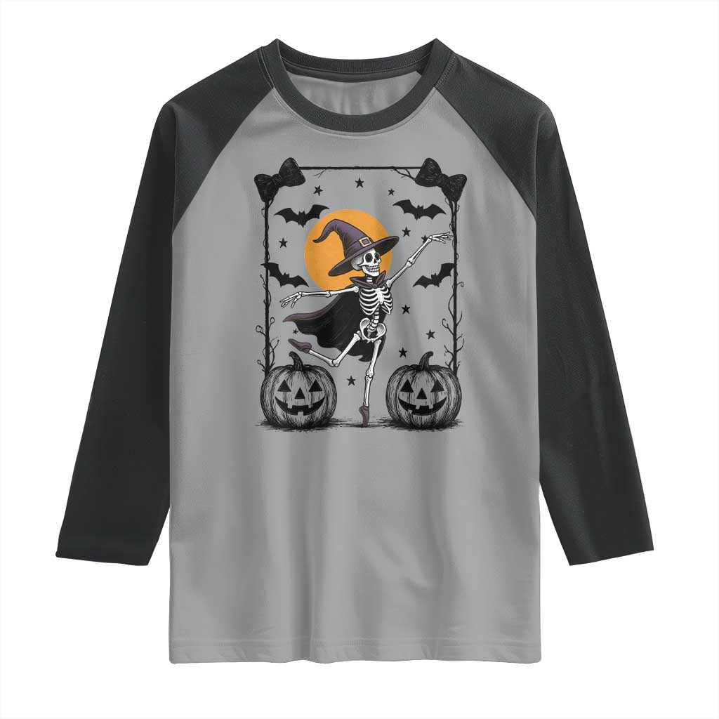 Funny Skeleton Witches Dance Ballet Raglan Shirt Halloween Gift TS12 Sport Gray Black Print Your Wear