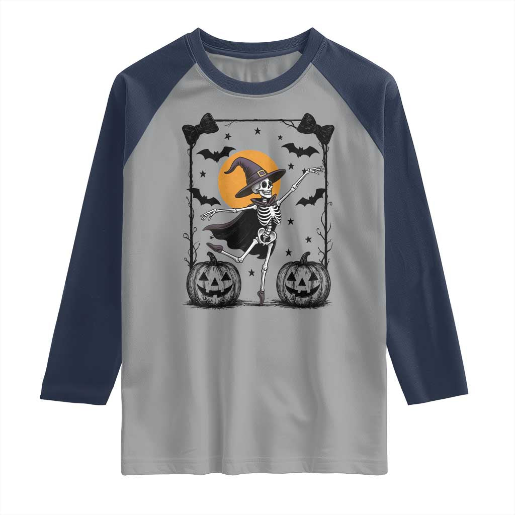 Funny Skeleton Witches Dance Ballet Raglan Shirt Halloween Gift TS12 Sport Gray Navy Print Your Wear