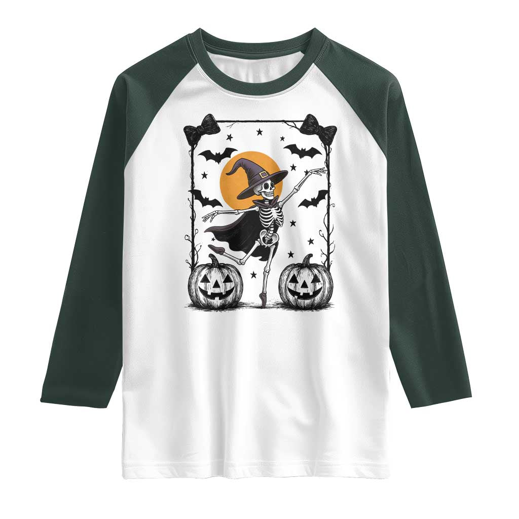 Funny Skeleton Witches Dance Ballet Raglan Shirt Halloween Gift TS12 White Dark Forest Green Print Your Wear
