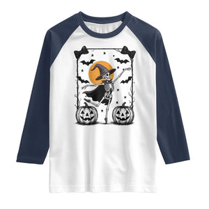 Funny Skeleton Witches Dance Ballet Raglan Shirt Halloween Gift TS12 White Navy Print Your Wear
