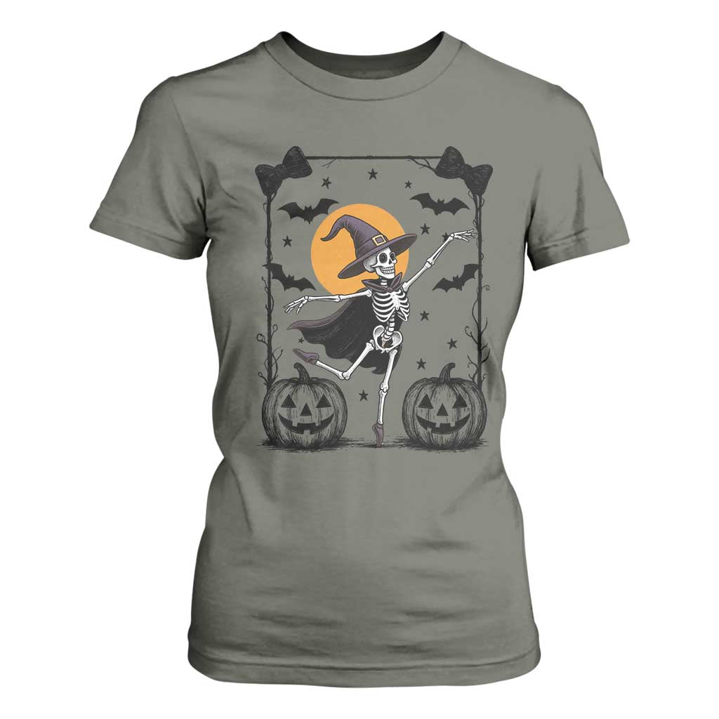 Funny Skeleton Witches Dance Ballet T Shirt For Women Halloween Gift TS12 Military Green Print Your Wear