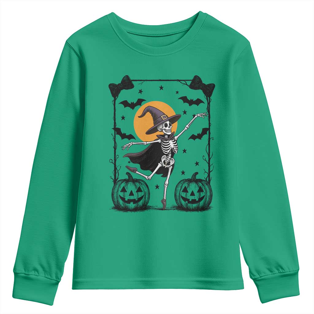 Funny Skeleton Witches Dance Ballet Youth Sweatshirt Halloween Gift TS12 Irish Green Print Your Wear