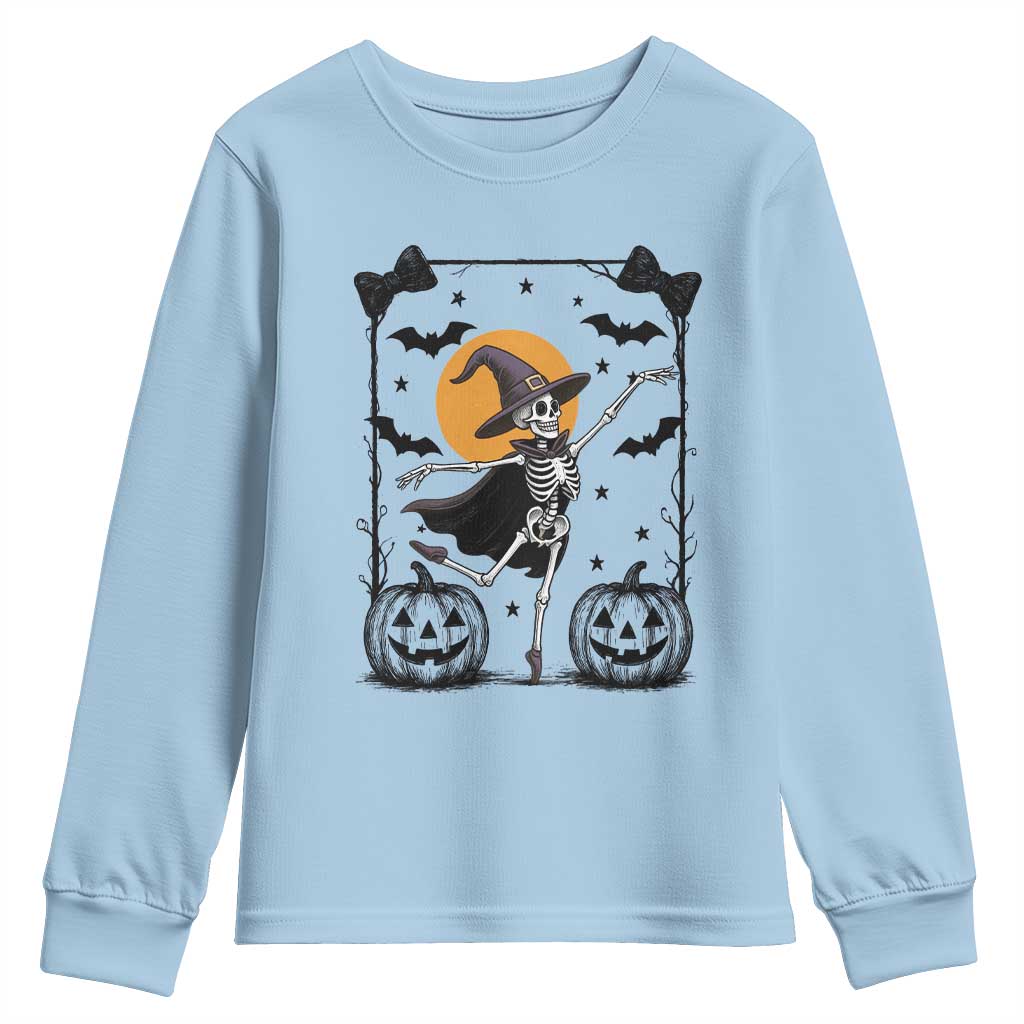 Funny Skeleton Witches Dance Ballet Youth Sweatshirt Halloween Gift TS12 Light Blue Print Your Wear