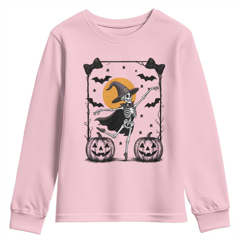 Funny Skeleton Witches Dance Ballet Youth Sweatshirt Halloween Gift TS12 Light Pink Print Your Wear