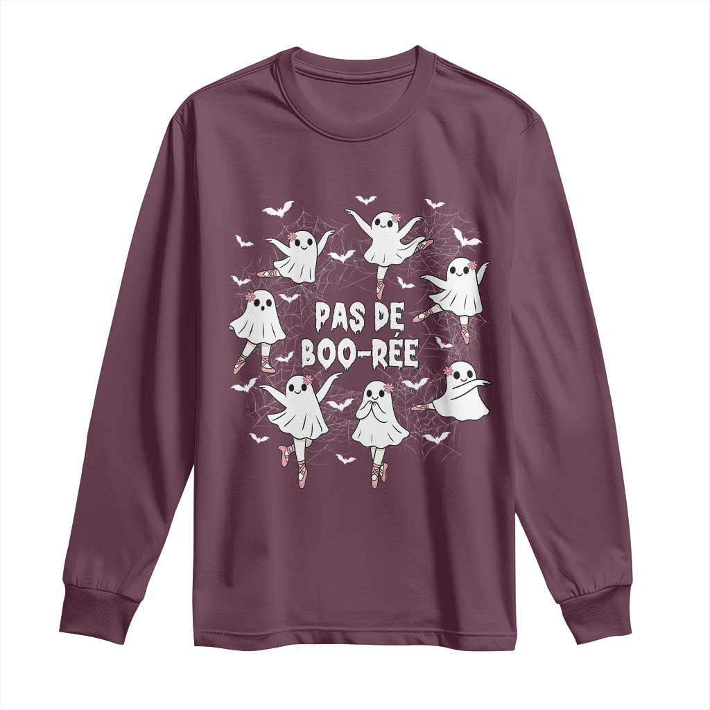 Halloween Ballet Ghost Long Sleeve Shirt Pas De Boo Ree Gift TS12 Maroon Print Your Wear