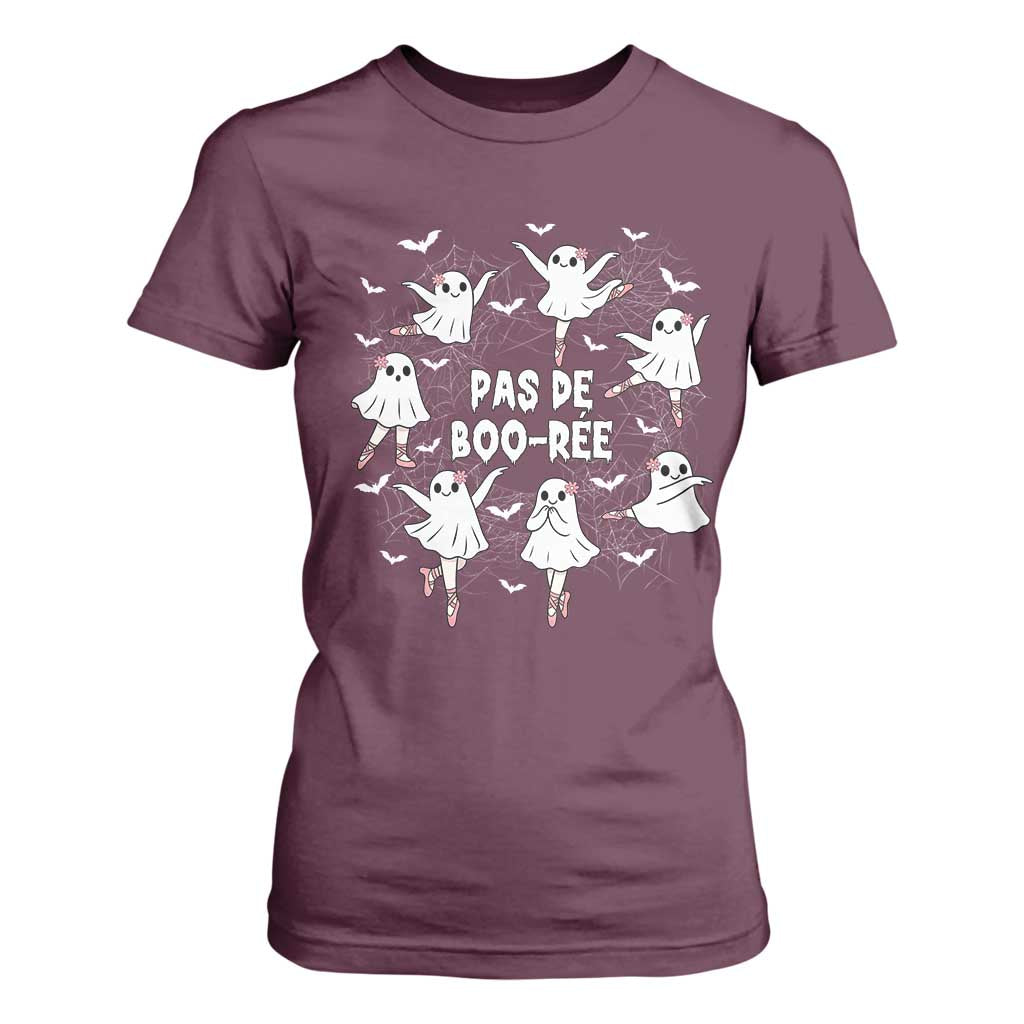 Halloween Ballet Ghost T Shirt For Women Pas De Boo Ree Gift TS12 Maroon Print Your Wear