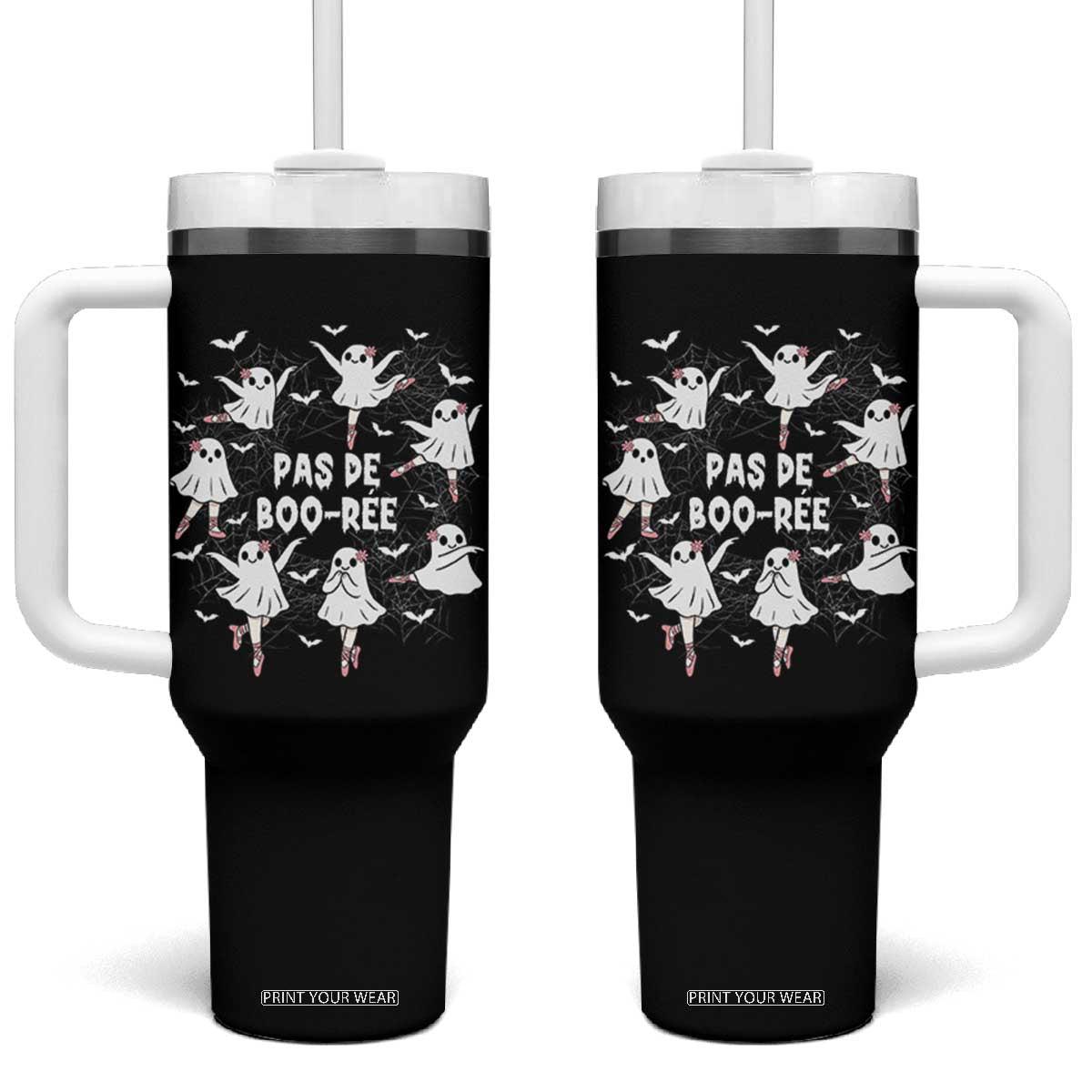 Halloween Ballet Ghost Tumbler With Handle Pas De Boo Ree Gift TS12 One Size: 40 oz Black Print Your Wear