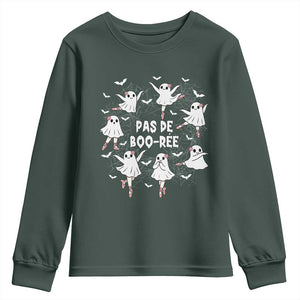 Halloween Ballet Ghost Youth Sweatshirt Pas De Boo Ree Gift TS12 Dark Forest Green Print Your Wear