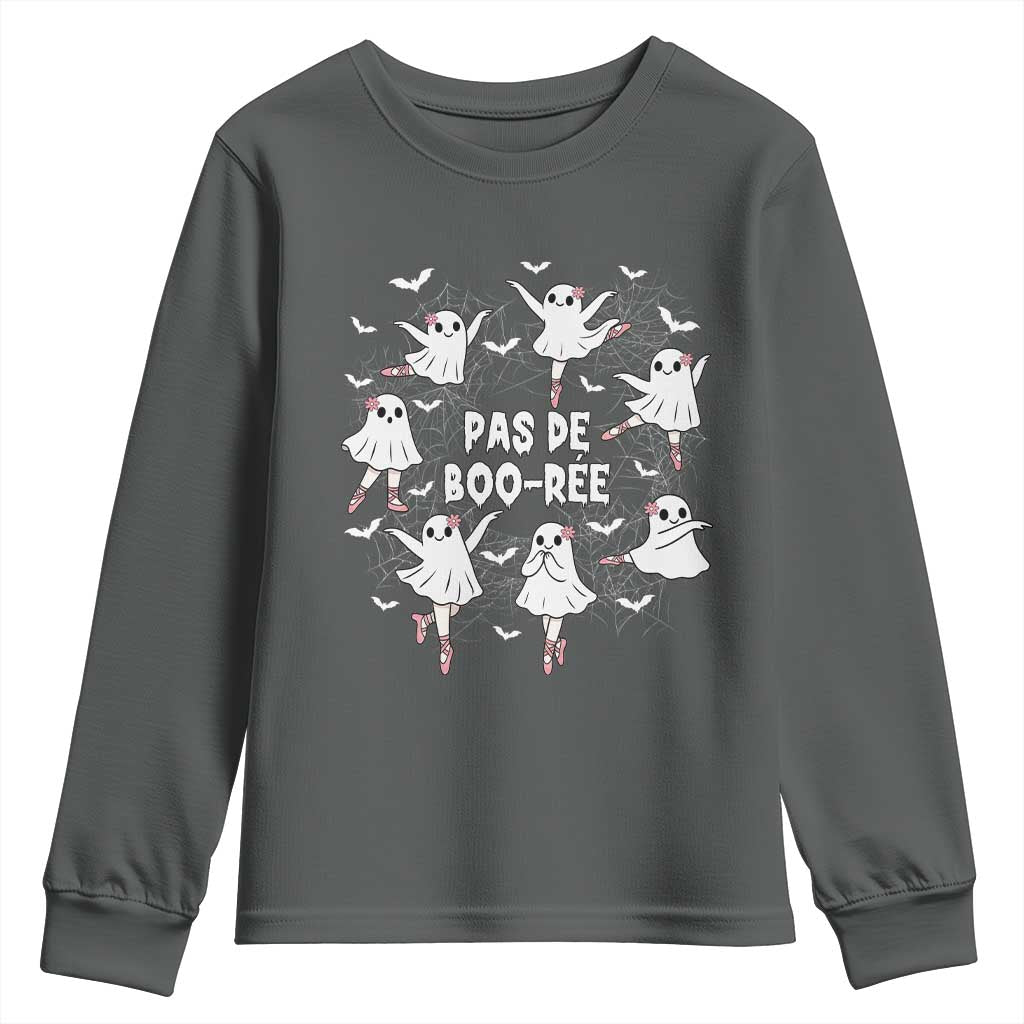 Halloween Ballet Ghost Youth Sweatshirt Pas De Boo Ree Gift TS12 Dark Heather Print Your Wear