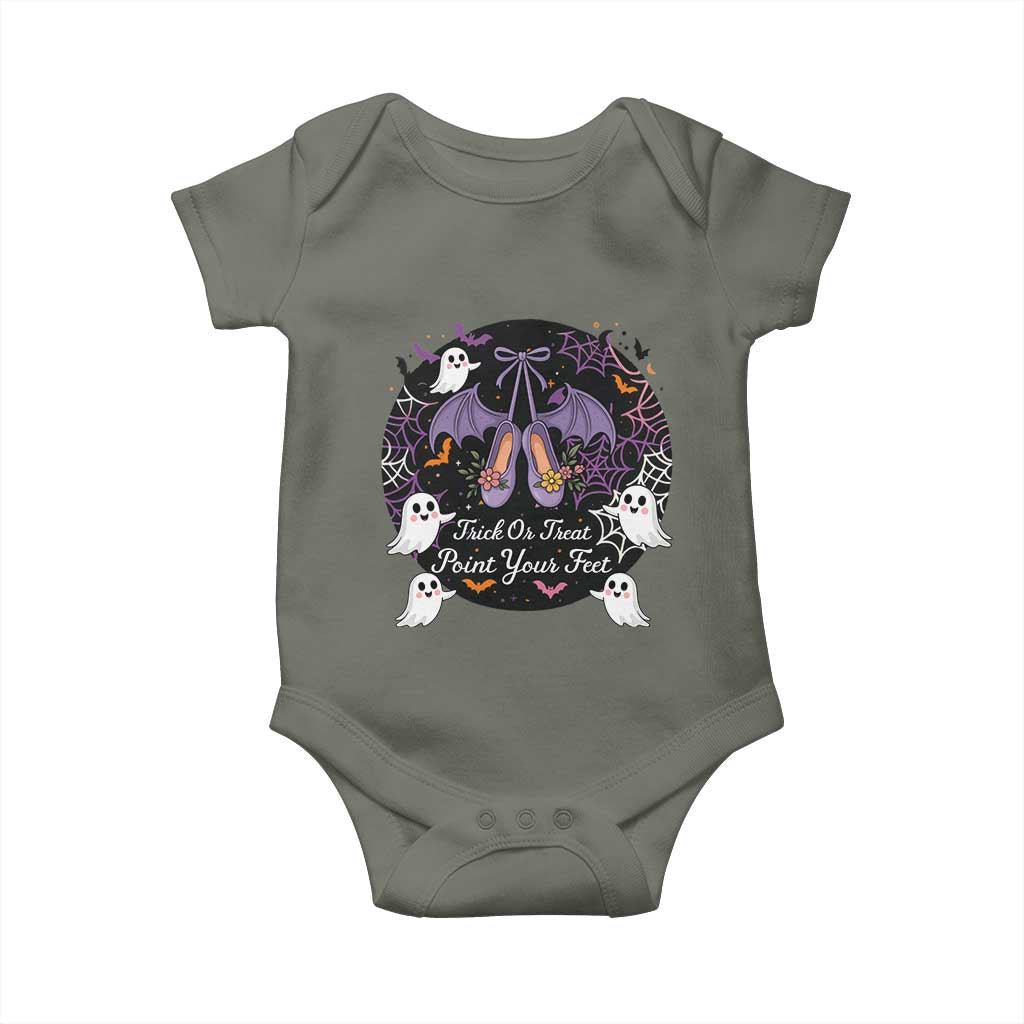 Trick Or Treat Point Your Feet Baby Onesie Funny Halloween Ballet Gift TS12 Military Green Print Your Wear