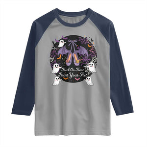 Trick Or Treat Point Your Feet Raglan Shirt Funny Halloween Ballet Gift TS12 Sport Gray Navy Print Your Wear