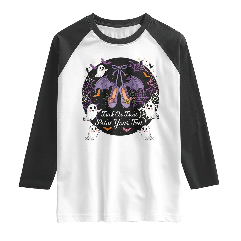 Trick Or Treat Point Your Feet Raglan Shirt Funny Halloween Ballet Gift TS12 White Black Print Your Wear