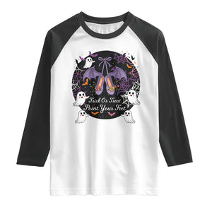 Trick Or Treat Point Your Feet Raglan Shirt Funny Halloween Ballet Gift TS12 White Black Print Your Wear