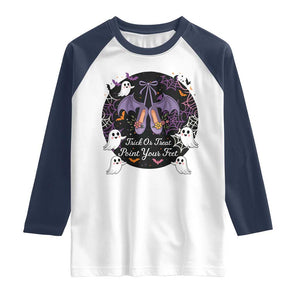 Trick Or Treat Point Your Feet Raglan Shirt Funny Halloween Ballet Gift TS12 White Navy Print Your Wear
