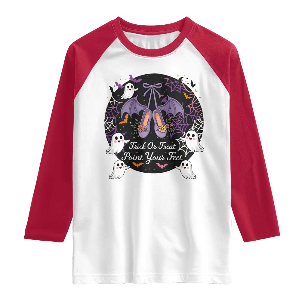 Trick Or Treat Point Your Feet Raglan Shirt Funny Halloween Ballet Gift TS12 White Red Print Your Wear