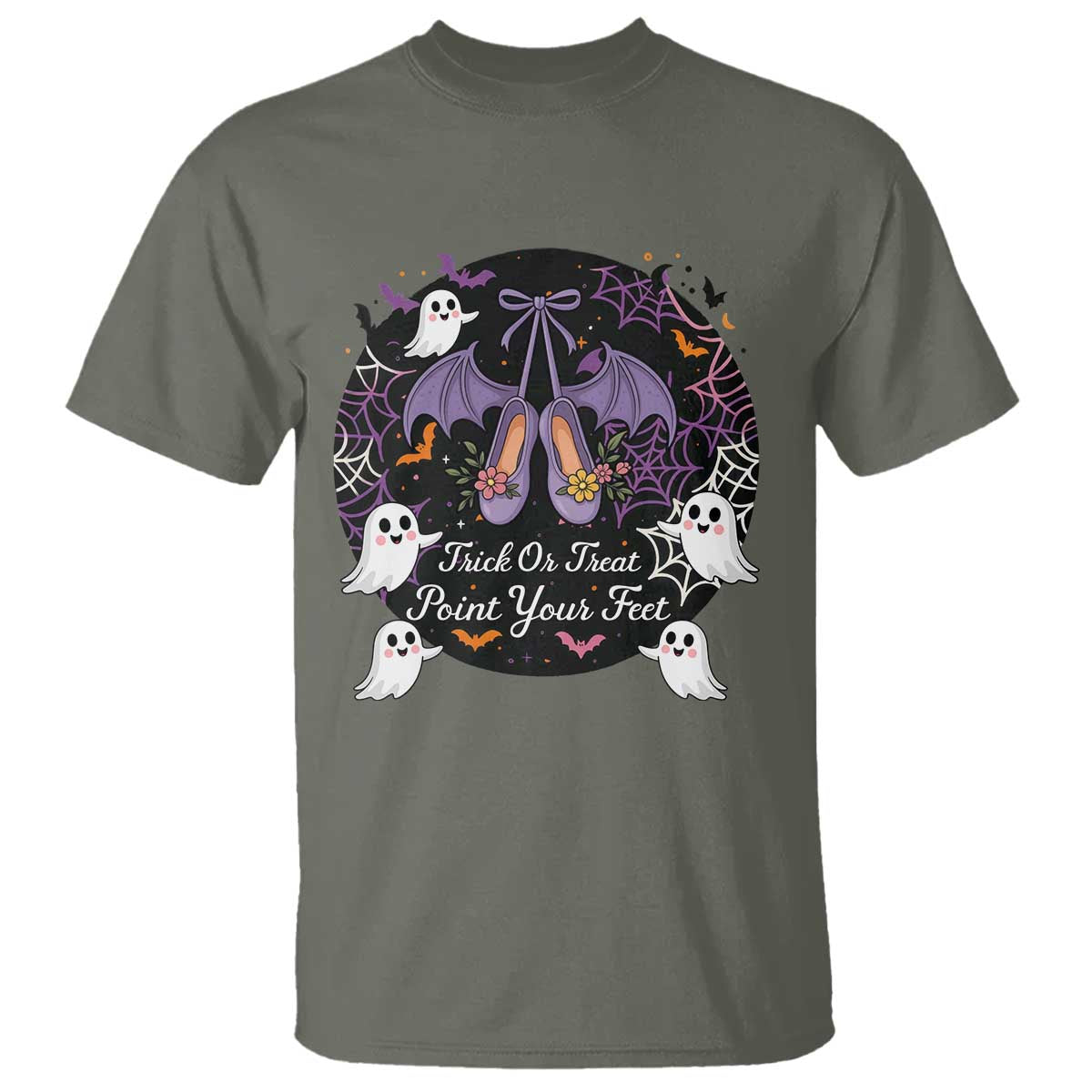 Trick Or Treat Point Your Feet T Shirt Funny Halloween Ballet Gift TS12 Military Green Print Your Wear