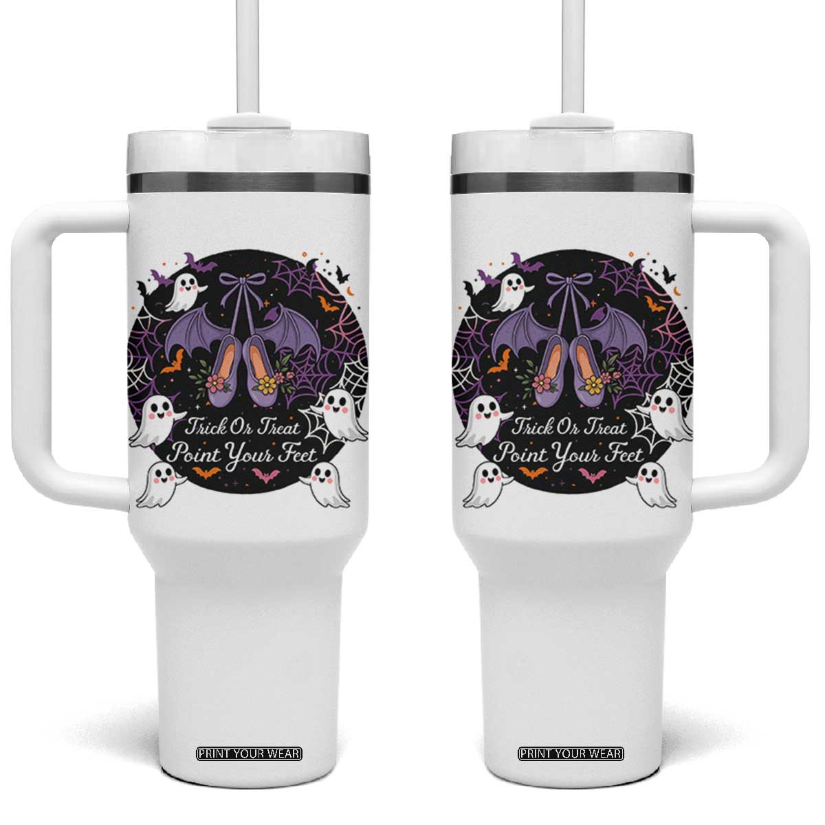 Trick Or Treat Point Your Feet Tumbler With Handle Funny Halloween Ballet Gift TS12 One Size: 40 oz White Print Your Wear