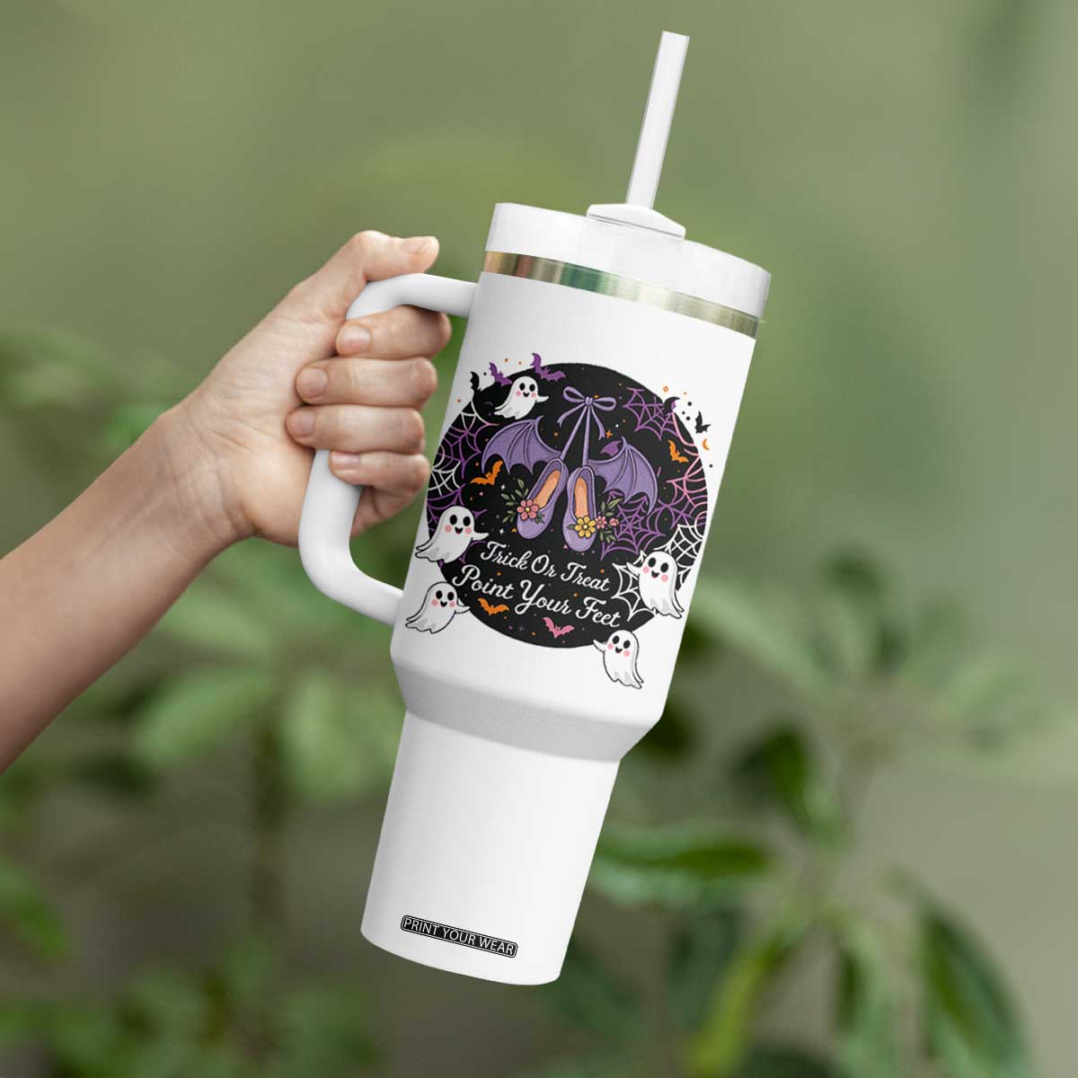 Trick Or Treat Point Your Feet Tumbler With Handle Funny Halloween Ballet Gift TS12 Print Your Wear