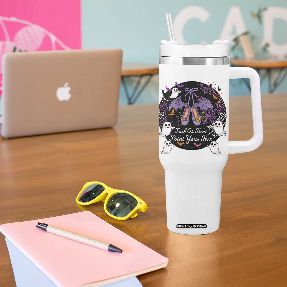 Trick Or Treat Point Your Feet Tumbler With Handle Funny Halloween Ballet Gift TS12 Print Your Wear