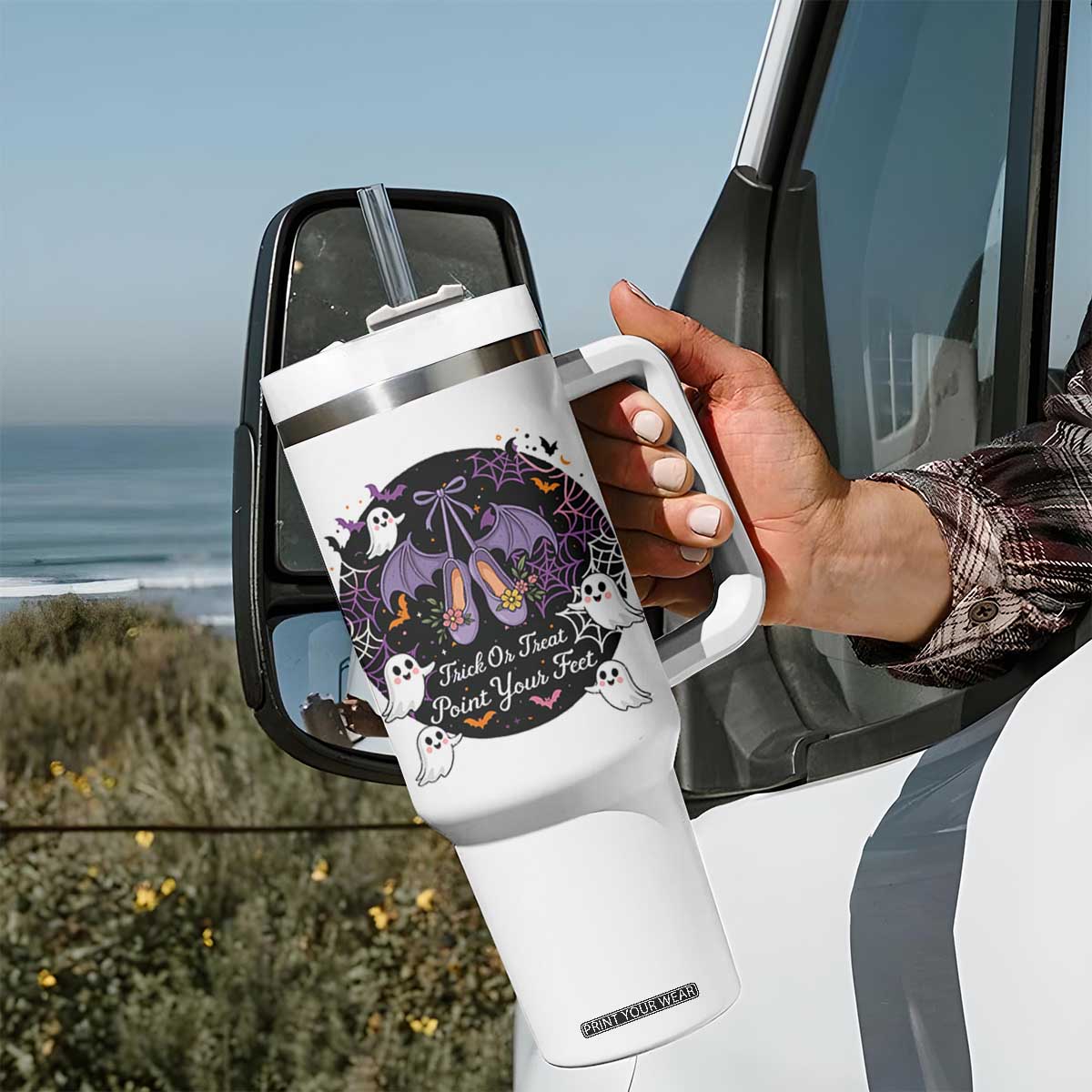 Trick Or Treat Point Your Feet Tumbler With Handle Funny Halloween Ballet Gift TS12 Print Your Wear
