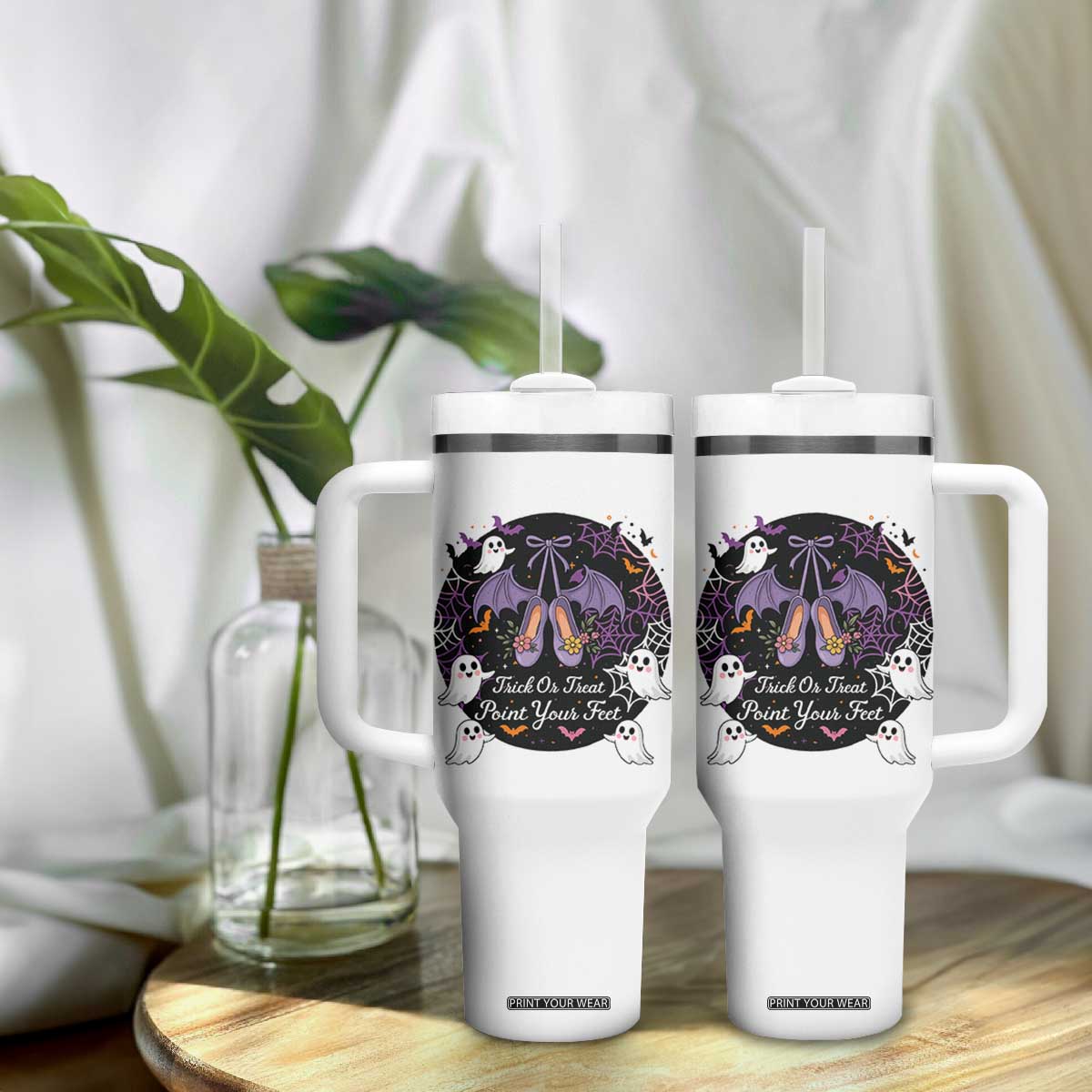Trick Or Treat Point Your Feet Tumbler With Handle Funny Halloween Ballet Gift TS12 Print Your Wear