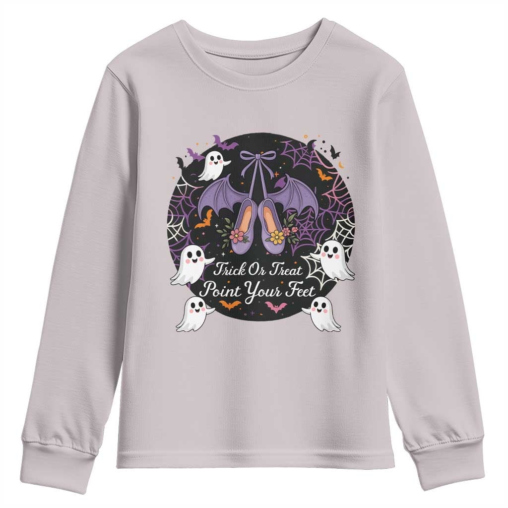Trick Or Treat Point Your Feet Youth Sweatshirt Funny Halloween Ballet Gift TS12 Ice Gray Print Your Wear