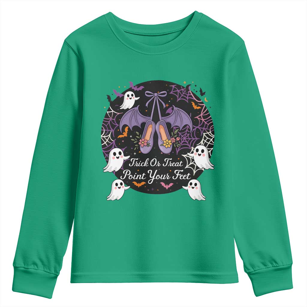 Trick Or Treat Point Your Feet Youth Sweatshirt Funny Halloween Ballet Gift TS12 Irish Green Print Your Wear