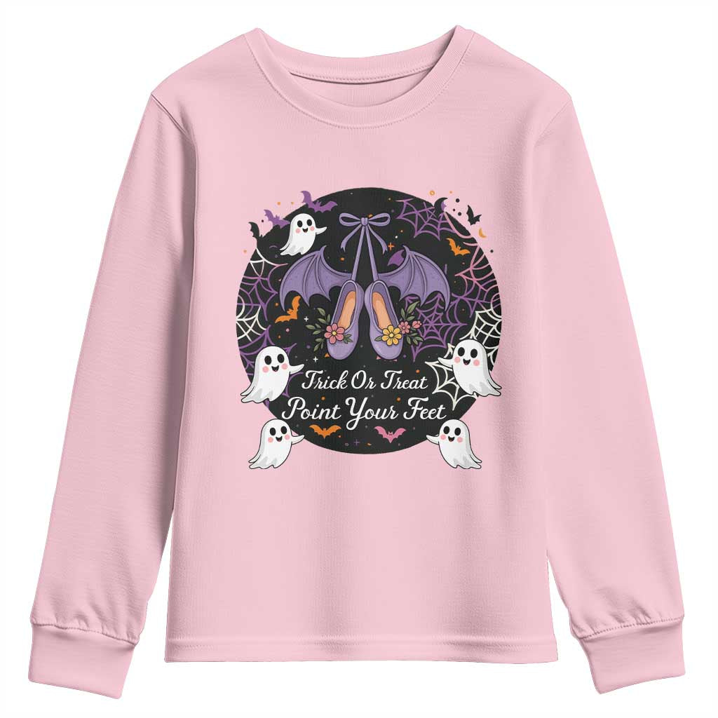 Trick Or Treat Point Your Feet Youth Sweatshirt Funny Halloween Ballet Gift TS12 Light Pink Print Your Wear