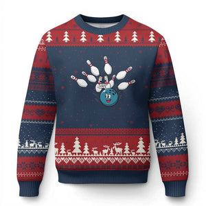 Funny Sport Bowler Gift Ugly Christmas Sweater Bowling Ball Chasing Pins TS12 Navy Red Print Your Wear