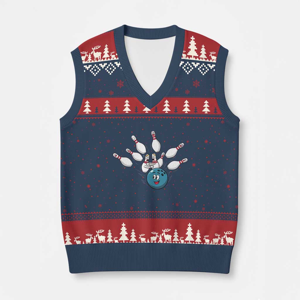 Funny Sport Bowler Gift V-Neck Knit Sweater Vest Bowling Ball Chasing Pins TS12 Navy Red Print Your Wear
