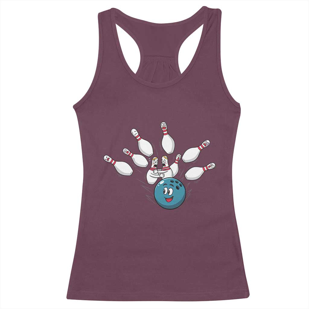 Funny Sport Bowler Gift Racerback Tank Top Bowling Ball Chasing Pins TS12 Maroon Print Your Wear