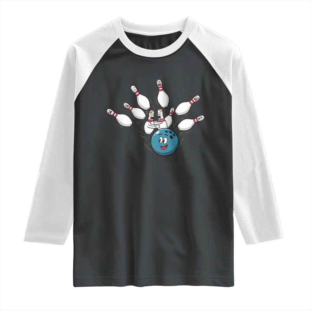 Funny Sport Bowler Gift Raglan Shirt Bowling Ball Chasing Pins TS12 Black White Print Your Wear