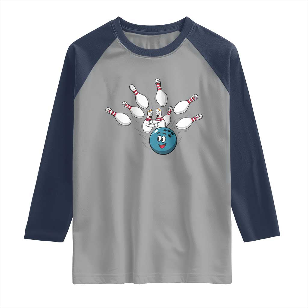 Funny Sport Bowler Gift Raglan Shirt Bowling Ball Chasing Pins TS12 Sport Gray Navy Print Your Wear