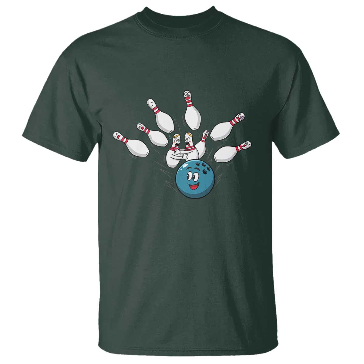 Funny Sport Bowler Gift T Shirt Bowling Ball Chasing Pins TS12 Dark Forest Green Print Your Wear