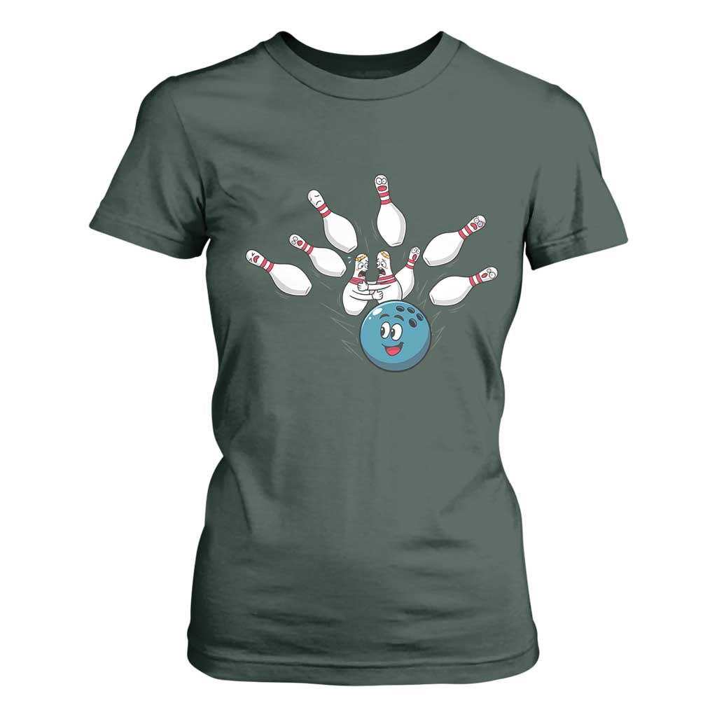 Funny Sport Bowler Gift T Shirt For Women Bowling Ball Chasing Pins TS12 Dark Forest Green Print Your Wear