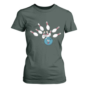 Funny Sport Bowler Gift T Shirt For Women Bowling Ball Chasing Pins TS12 Dark Forest Green Print Your Wear