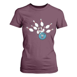 Funny Sport Bowler Gift T Shirt For Women Bowling Ball Chasing Pins TS12 Maroon Print Your Wear