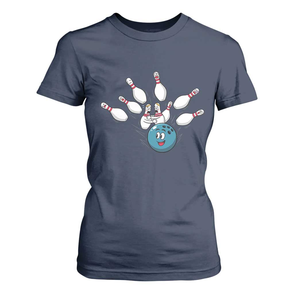 Funny Sport Bowler Gift T Shirt For Women Bowling Ball Chasing Pins TS12 Navy Print Your Wear