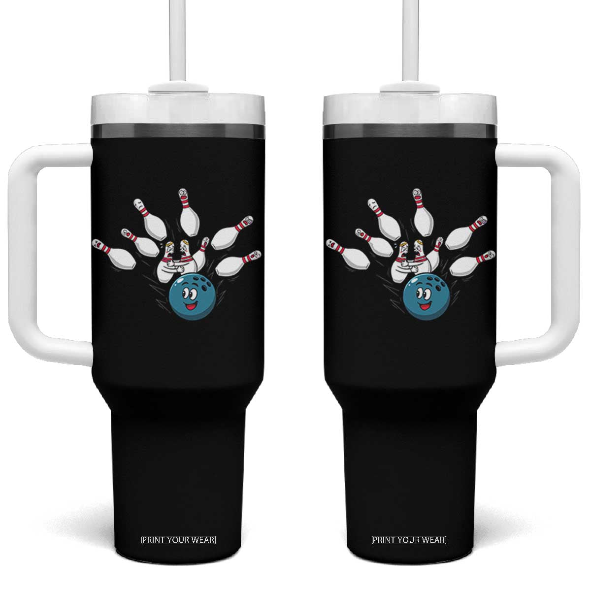 Funny Sport Bowler Gift Tumbler With Handle Bowling Ball Chasing Pins TS12 One Size: 40 oz Black Print Your Wear
