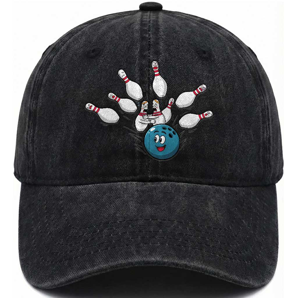 Funny Sport Bowler Gift Washed Cotton Baseball Cap Bowling Ball Chasing Pins TS12 Print Your Wear