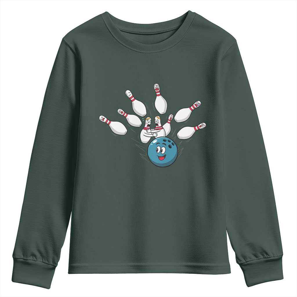 Funny Sport Bowler Gift Youth Sweatshirt Bowling Ball Chasing Pins TS12 Dark Forest Green Print Your Wear