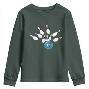 Funny Sport Bowler Gift Youth Sweatshirt Bowling Ball Chasing Pins TS12 Dark Forest Green Print Your Wear