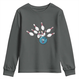 Funny Sport Bowler Gift Youth Sweatshirt Bowling Ball Chasing Pins TS12 Dark Heather Print Your Wear
