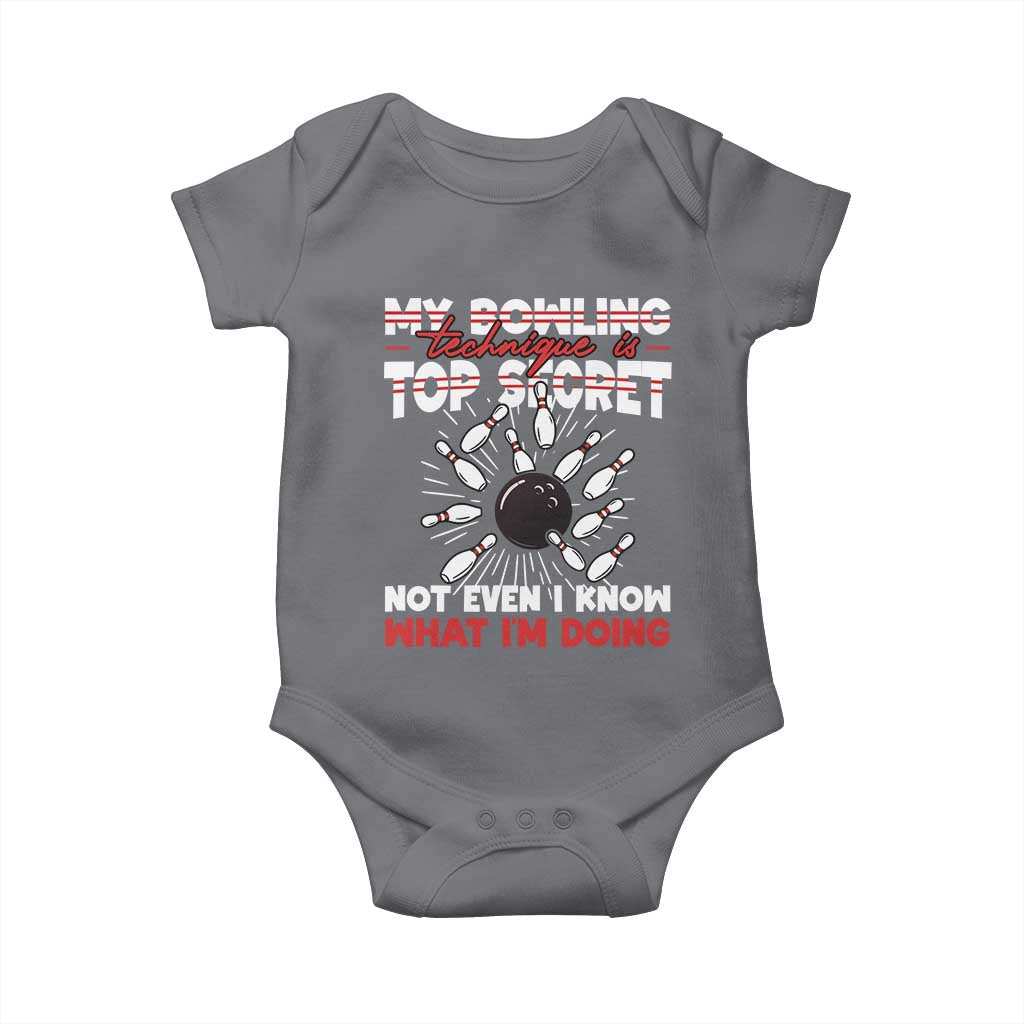 My Bowling Technique Is Top Secret Baby Onesie Funny Bowler Gift TS12 Charcoal Print Your Wear