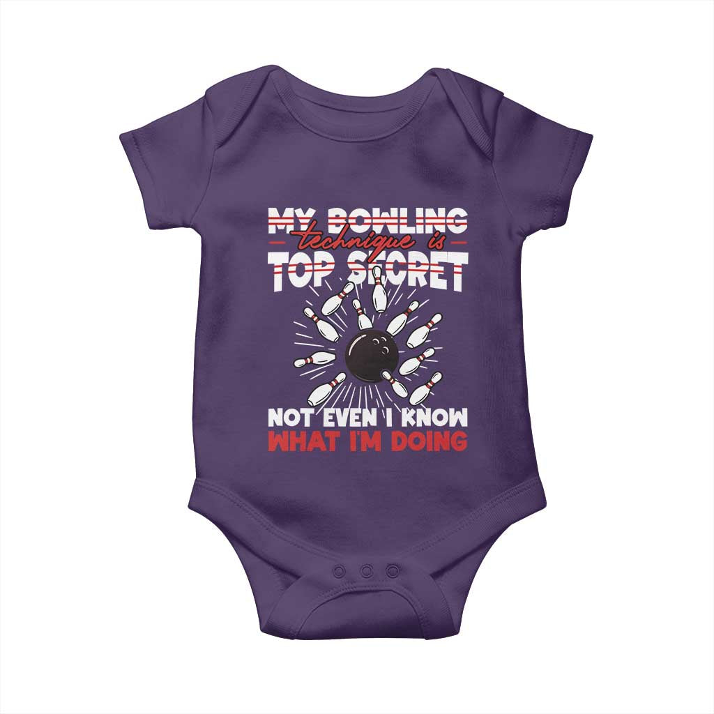 My Bowling Technique Is Top Secret Baby Onesie Funny Bowler Gift TS12 Purple Print Your Wear