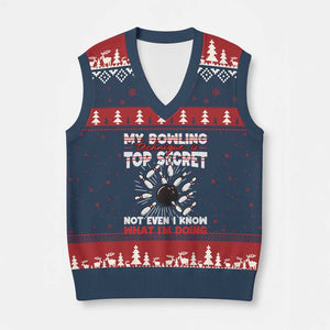 My Bowling Technique Is Top Secret V-Neck Knit Sweater Vest Funny Bowler Gift TS12 Navy Red Print Your Wear