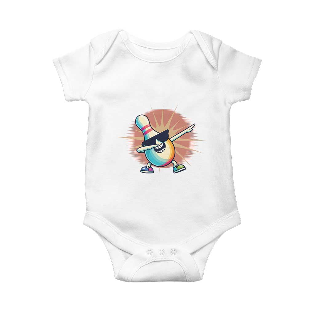 Dabbing Bowling Pin Baby Onesie Funny Player Gift TS12 White Print Your Wear