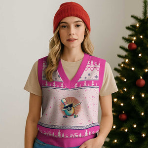 Dabbing Bowling Pin V-Neck Knit Sweater Vest Funny Player Gift TS12 Hot Pink Print Your Wear