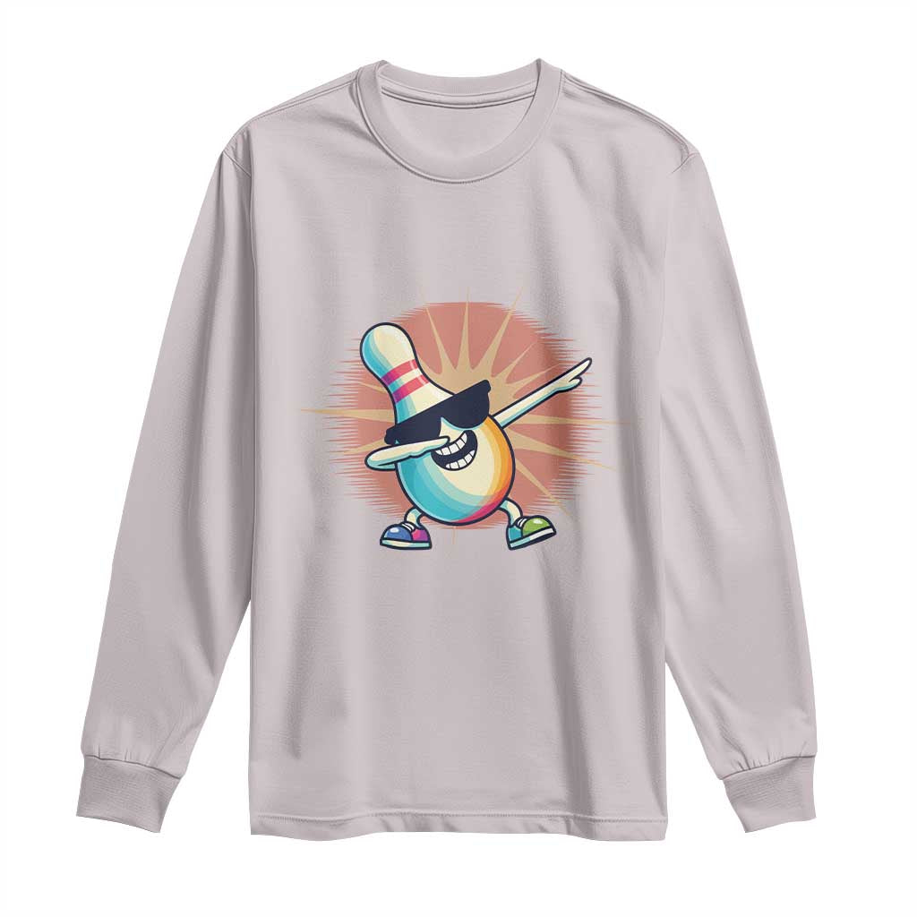Dabbing Bowling Pin Long Sleeve Shirt Funny Player Gift TS12 Ice Gray Print Your Wear